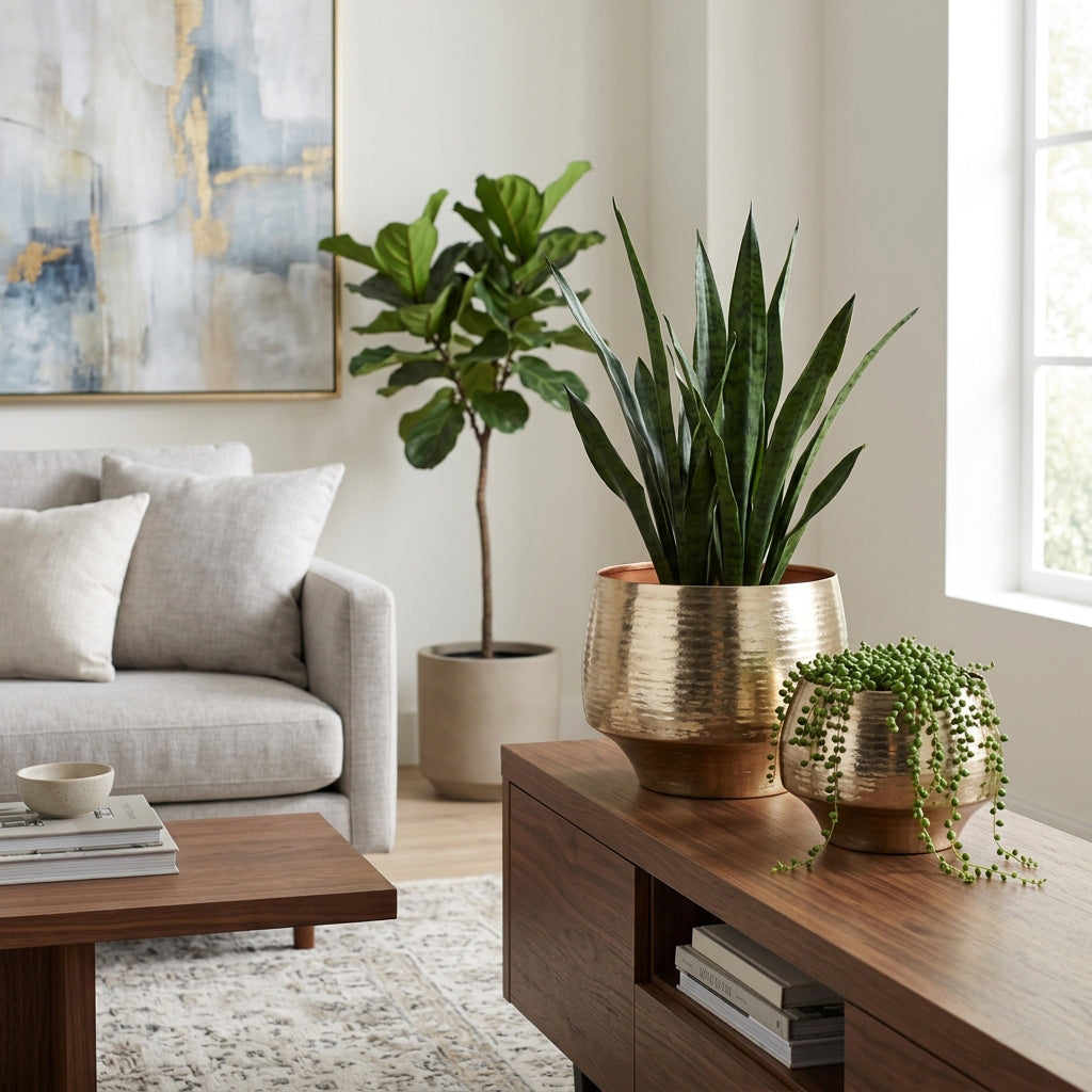 Charter Oak Gold Textured Curved Metal Planters (Set of 2)