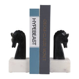 Coffee Black/White Marble Rustic Horse Bookends (Set of 2)