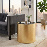 Kinyon Black/Gold Wood Glass Side Table