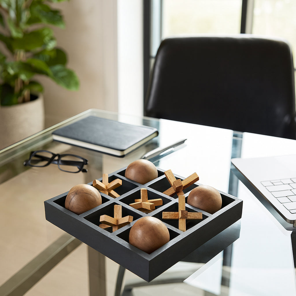 Alta Black/Brown Wood Tic Tac Toe Board Game
