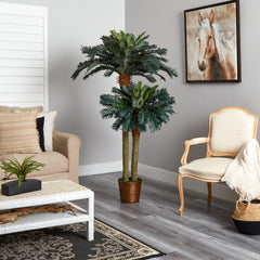 6' & 4' Sago Palm Double Potted Silk Tree - Ornate Home