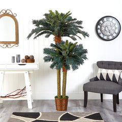 6' & 4' Sago Palm Double Potted Silk Tree - Ornate Home