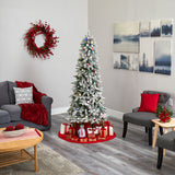 6.5' Flocked British Columbia Mountain Fir Artificial Christmas Tree with 75 Multi Color Globe Bulbs and 679 Bendable Branches