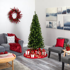 6.5’ Green Valley Pine Artificial Christmas Tree with 300 Warm White LED Lights and 579 Bendable Branches - Ornate Home