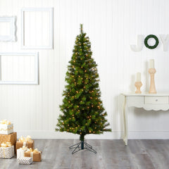 6.5’ Green Valley Pine Artificial Christmas Tree with 300 Warm White LED Lights and 579 Bendable Branches - Ornate Home