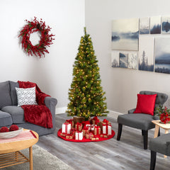 6.5’ Green Valley Pine Artificial Christmas Tree with 300 Warm White LED Lights and 579 Bendable Branches - Ornate Home