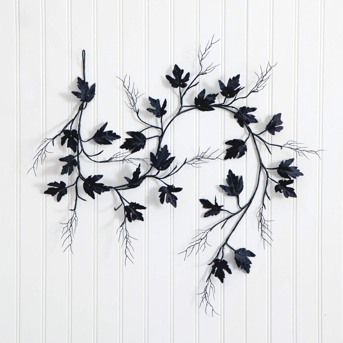 6.5' Pre-Lit Artificial Halloween Black Maple Garland with 48 Orange & Purple LED Lights
