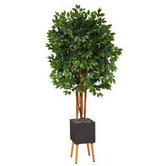 6.5’ Super Deluxe Ficus Artificial Tree in Black Planter with Stand - Ornate Home