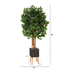6.5’ Super Deluxe Ficus Artificial Tree in Black Planter with Stand - Ornate Home