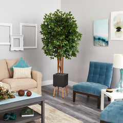 6.5’ Super Deluxe Ficus Artificial Tree in Black Planter with Stand - Ornate Home