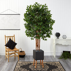 6.5’ Super Deluxe Ficus Artificial Tree in Black Planter with Stand - Ornate Home