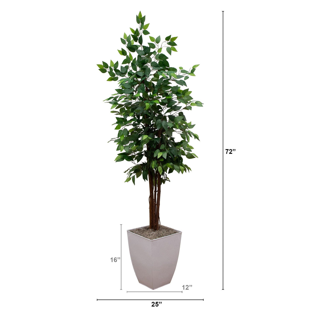 6' Artificial Ficus Tree in White Metal Planter