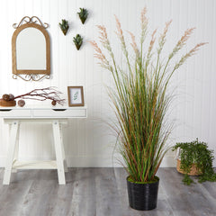 6’ Artificial Grass Plant in Black Tin Planter - Ornate Home