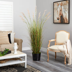 6’ Artificial Grass Plant in Black Tin Planter - Ornate Home