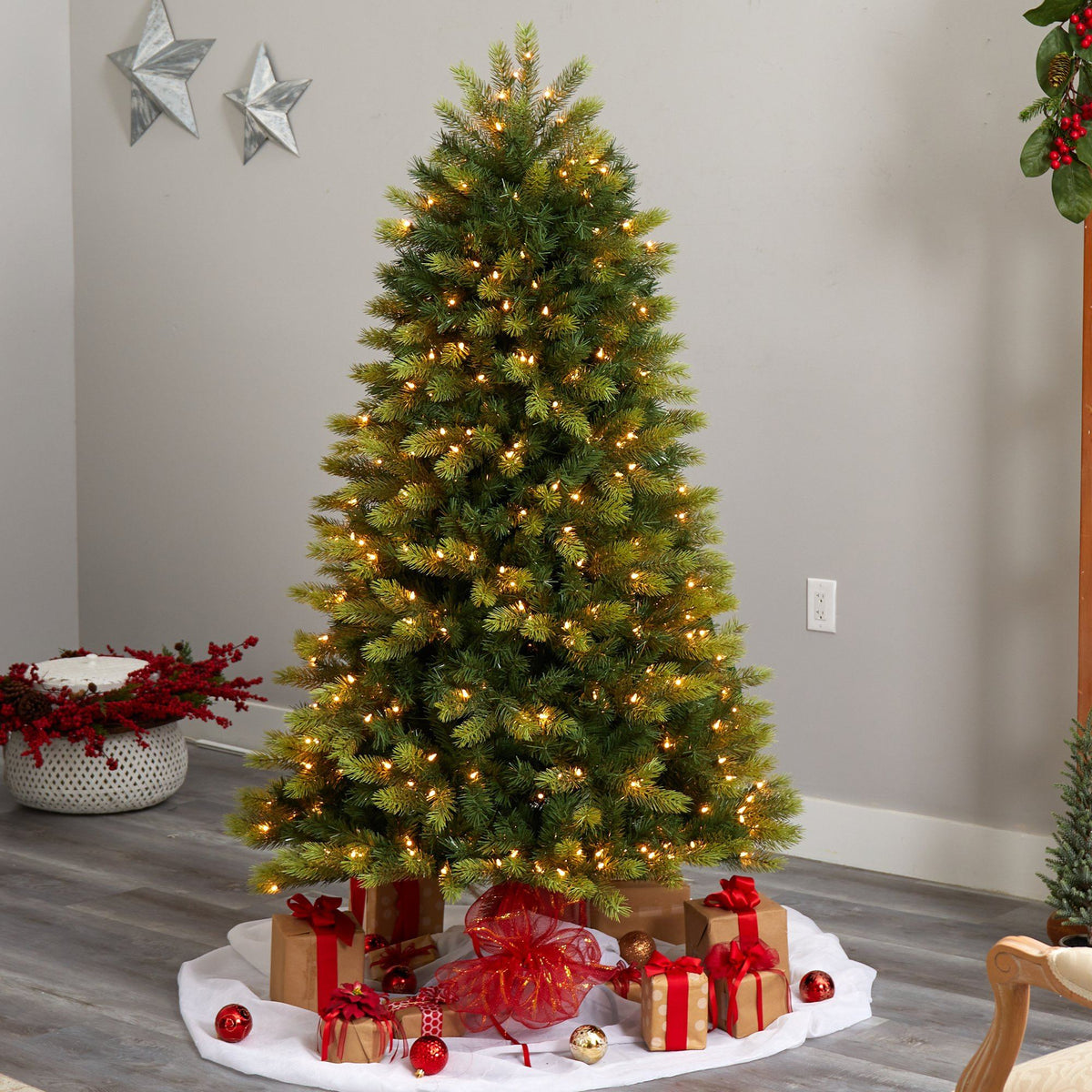 6' Aspen Mountain Fir Christmas Tree with 350 Clear LED Lights and 1110 Bendable Branches