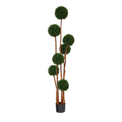 6’ Boxwood Ball Topiary Artificial Tree with Natural Trunk UV Resistant (Indoor/Outdoor) - Ornate Home