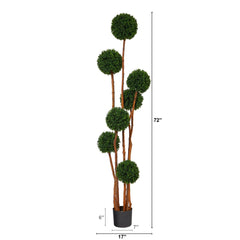 6’ Boxwood Ball Topiary Artificial Tree with Natural Trunk UV Resistant (Indoor/Outdoor) - Ornate Home