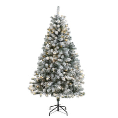 6' Flocked Rock Springs Spruce Artificial Christmas Tree with 250 Clear LED Lights - Ornate Home