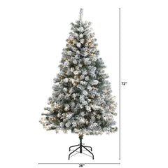 6' Flocked Rock Springs Spruce Artificial Christmas Tree with 250 Clear LED Lights - Ornate Home