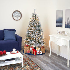 6' Flocked Rock Springs Spruce Artificial Christmas Tree with 250 Clear LED Lights - Ornate Home