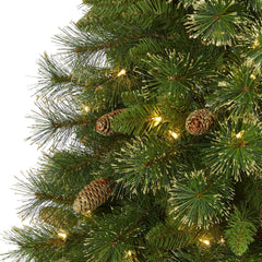 6’ Golden Tip Washington Pine Artificial Christmas Tree with 250 Clear Lights, Pine Cones and 750 Bendable Branches - Ornate Home