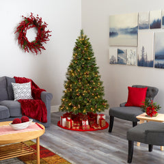 6’ Golden Tip Washington Pine Artificial Christmas Tree with 250 Clear Lights, Pine Cones and 750 Bendable Branches - Ornate Home
