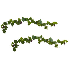 6’ Grape Leaf Deluxe Garland w/Grapes (Set of 2) - Ornate Home