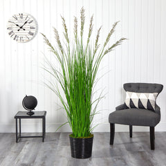 6’ Grass Artificial Plant in Black Tin Planter with Faux Moss - Ornate Home