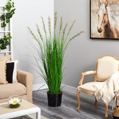 6’ Grass Artificial Plant in Black Tin Planter with Faux Moss - Ornate Home