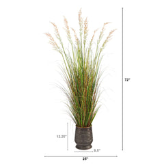 6’ Grass Artificial Plant in Ribbed Metal Planter - Ornate Home