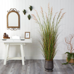 6’ Grass Artificial Plant in Ribbed Metal Planter - Ornate Home