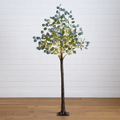6’ Lighted Artificial Eucalyptus Tree with 420 Warm White LED Lights - Ornate Home