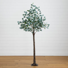 6’ Lighted Artificial Eucalyptus Tree with 420 Warm White LED Lights - Ornate Home