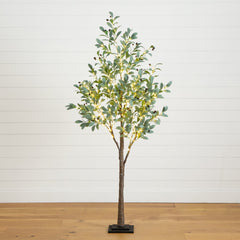 6’ Lighted Artificial Fruiting Olive Tree with 280 Warm White LED Lights - Ornate Home