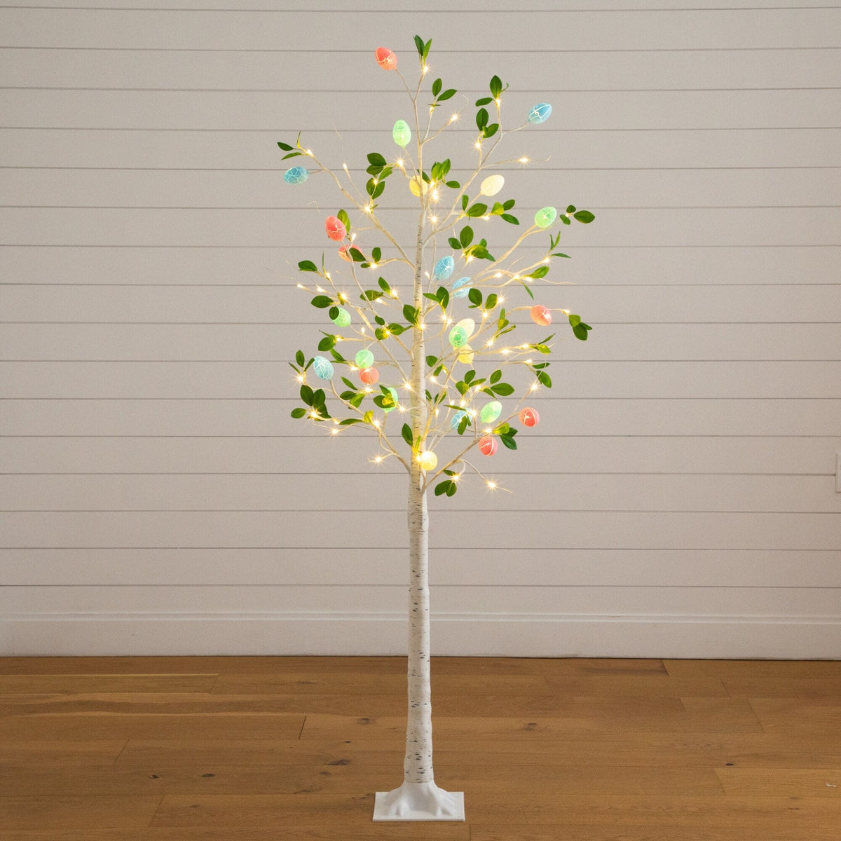 6' Pre-Lit Artificial Blooming Easter Egg Twig Tree with 24 Warm White LED Lights