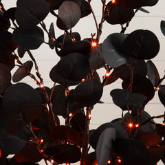 6' Pre-Lit Artificial Halloween Black Eucalyptus Tree with 300 Orange & Purple LED Lights - Ornate Home