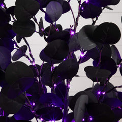 6' Pre-Lit Artificial Halloween Black Eucalyptus Tree with 300 Orange & Purple LED Lights - Ornate Home