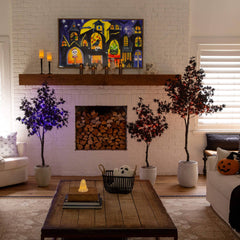 6' Pre-Lit Artificial Halloween Black Maple Tree with 300 Orange & Purple LED Lights - Ornate Home