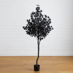 6' Pre-Lit Artificial Halloween Black Maple Tree with 300 Orange & Purple LED Lights - Ornate Home