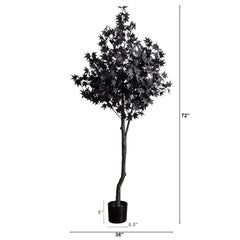 6' Pre-Lit Artificial Halloween Black Maple Tree with 300 Orange & Purple LED Lights - Ornate Home