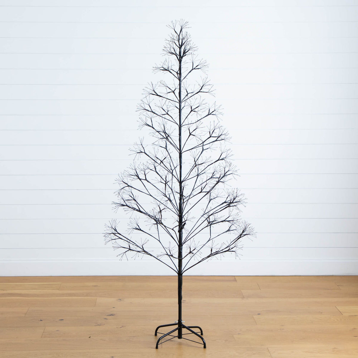 6' Pre-Lit Artificial Halloween Black Starburst Tree with 1680 Fairy Warm White LED Lights