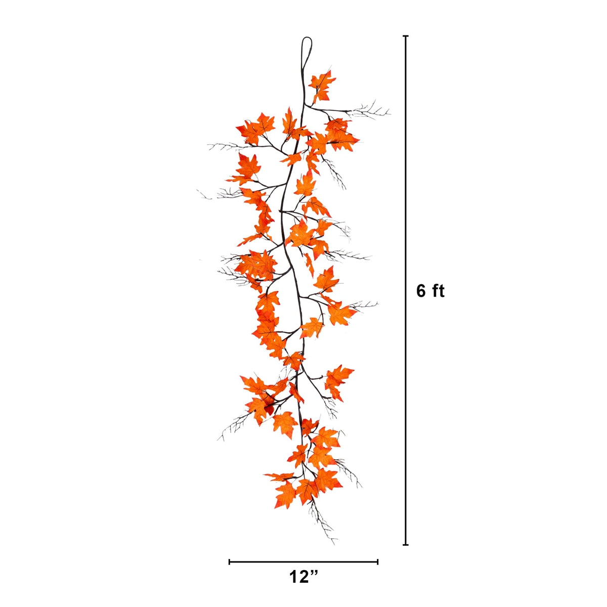 6' Pre-Lit Autumn Maple Artificial Fall Garland with 54 Warm White LED Lights