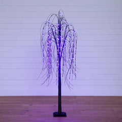 6’ Pre-Lit Halloween Black Willow Artificial Tree with 160 Orange & Purple LED Lights - Ornate Home