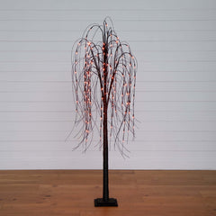 6’ Pre-Lit Halloween Black Willow Artificial Tree with 160 Orange & Purple LED Lights - Ornate Home