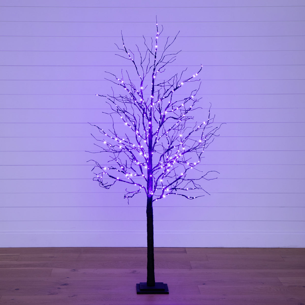 6’ Pre-Lit Halloween Deluxe Black Twig Artificial Tree with 156 Orange & Purple LED Lights