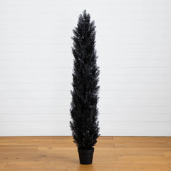 6' UV Resistant Artificial Halloween Black Cedar Tree (Indoor/Outdoor) - Ornate Home
