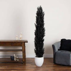 6' UV Resistant Artificial Halloween Black Cedar Tree (Indoor/Outdoor) - Ornate Home