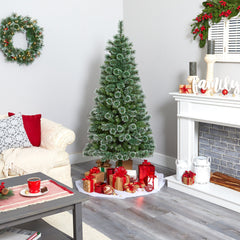 6’ Wisconsin Slim Snow Tip Pine Artificial Christmas Tree with 300 Clear LED Lights - Ornate Home