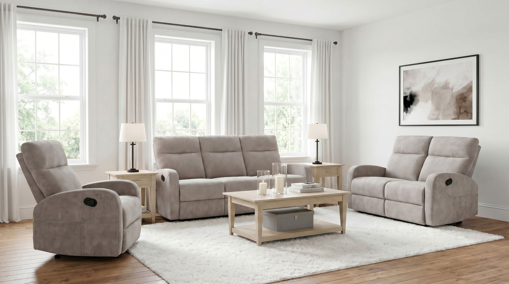 Hamilton Sand 3-Piece Chenille Manual Reclining Sofa Set