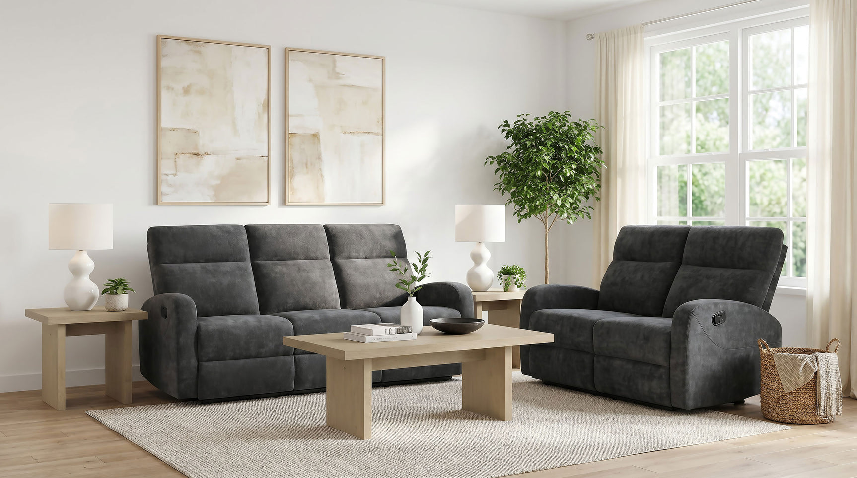Hamilton Charcoal Grey 2-Piece Chenille Manual Reclining Sofa Set